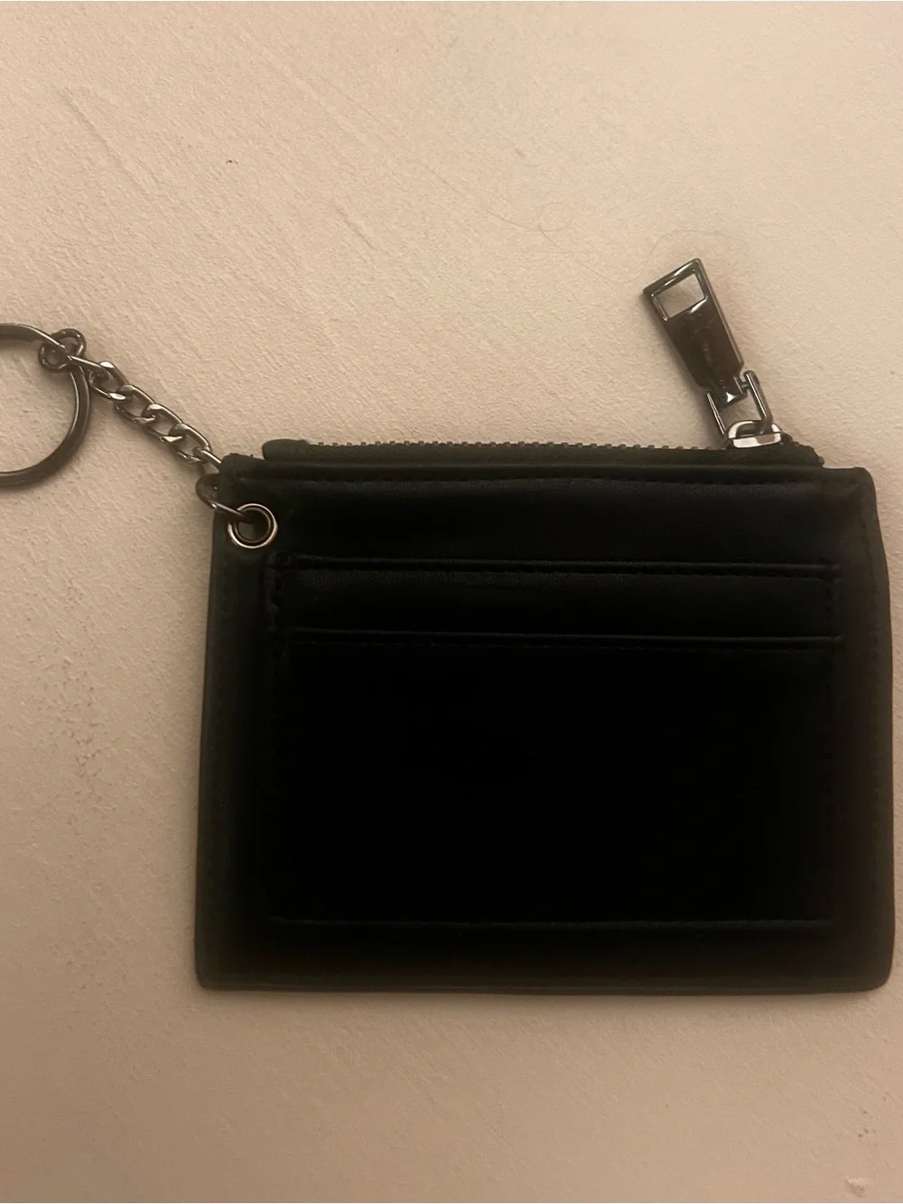 Card wallet Sleek Black Leather with Chain Attachment